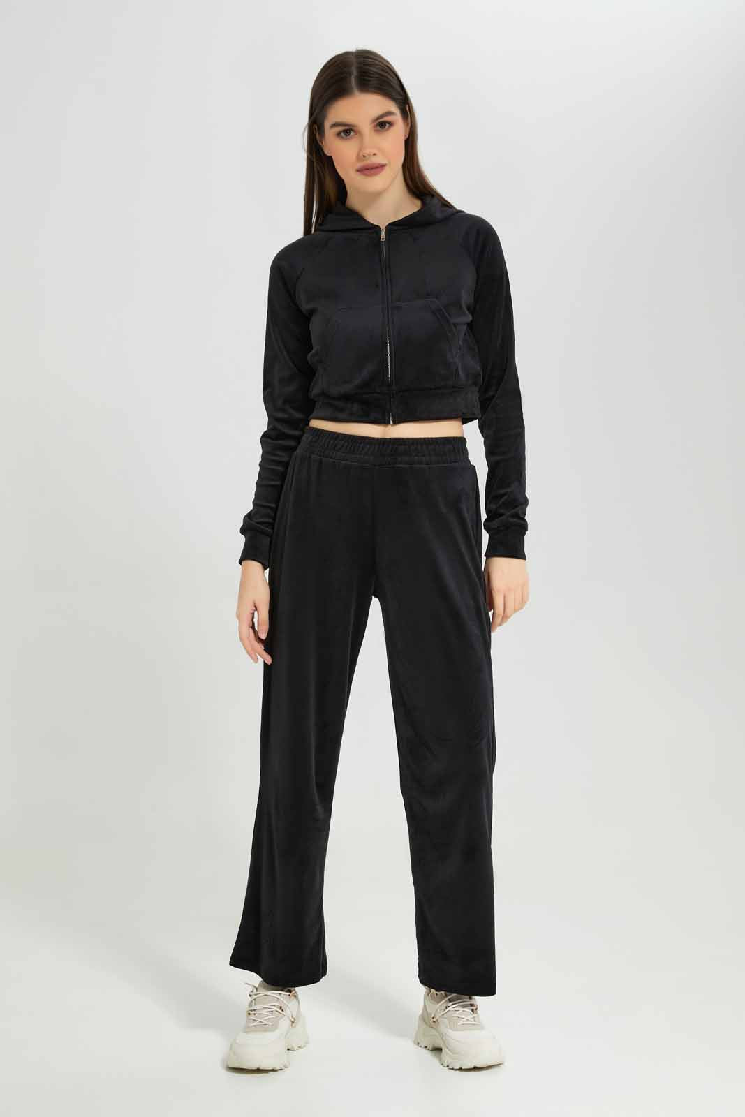 Redtag-Women-Black-Velour-Pants-Category:Joggers,-Colour:Black,-Deals:New-In,-Dept:Ladieswear,-Filter:Women's-Clothing,-New-In-Women-APL,-Non-Sale,-Section:Women,-W22B,-Women-Joggers-Women's-