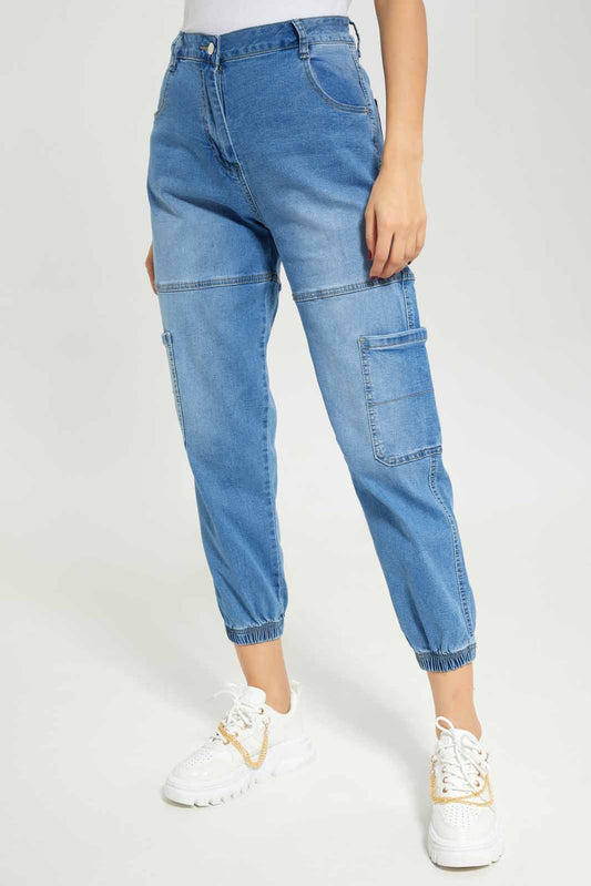 Redtag-Women-Light-Wash-Cargo-Jogger-Category:Jeans,-Colour:Light-Wash,-Deals:New-In,-Dept:Ladieswear,-Filter:Women's-Clothing,-New-In-Women-APL,-Non-Sale,-Section:Women,-W22B,-Women-Jeans-Women's-
