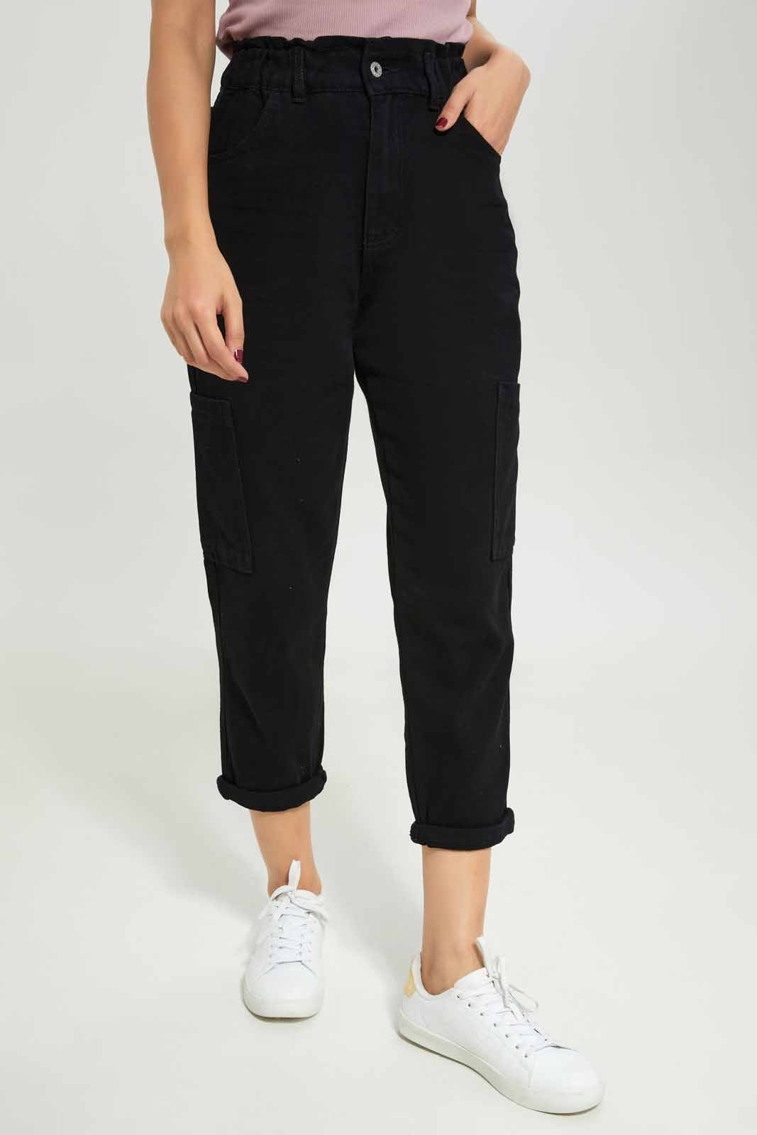 Redtag-Women-Black-Paper-Bag-Waist-Jeans-Category:Jeans,-Colour:Black,-Deals:New-In,-Dept:Ladieswear,-Filter:Women's-Clothing,-New-In-Women-APL,-Non-Sale,-Section:Women,-W22B,-Women-Jeans-Women's-