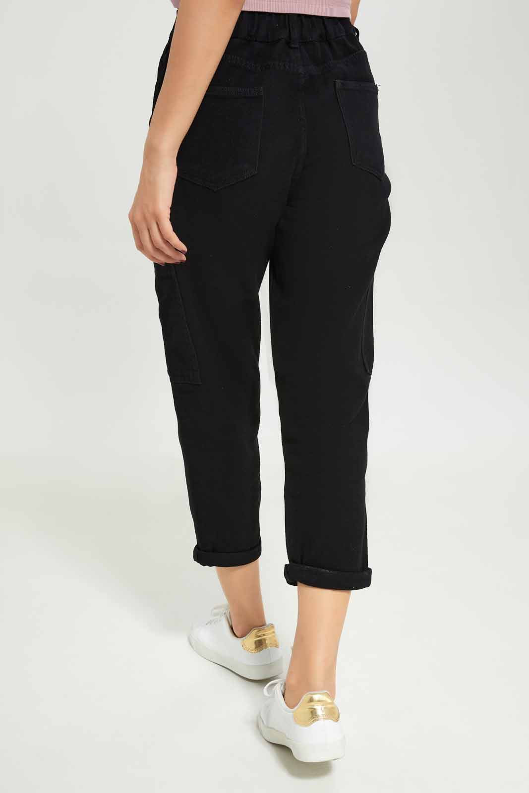 Redtag-Women-Black-Paper-Bag-Waist-Jeans-Category:Jeans,-Colour:Black,-Deals:New-In,-Dept:Ladieswear,-Filter:Women's-Clothing,-New-In-Women-APL,-Non-Sale,-Section:Women,-W22B,-Women-Jeans-Women's-