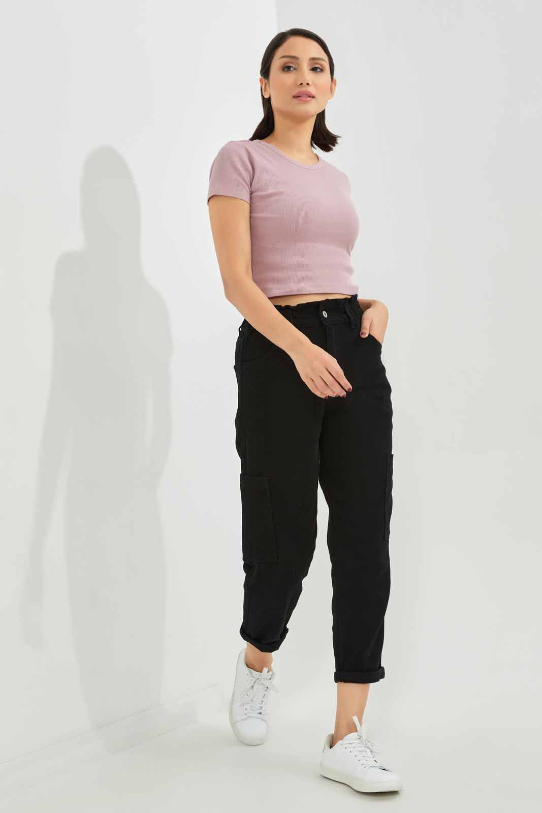 Redtag-Women-Black-Paper-Bag-Waist-Jeans-Category:Jeans,-Colour:Black,-Deals:New-In,-Dept:Ladieswear,-Filter:Women's-Clothing,-New-In-Women-APL,-Non-Sale,-Section:Women,-W22B,-Women-Jeans-Women's-