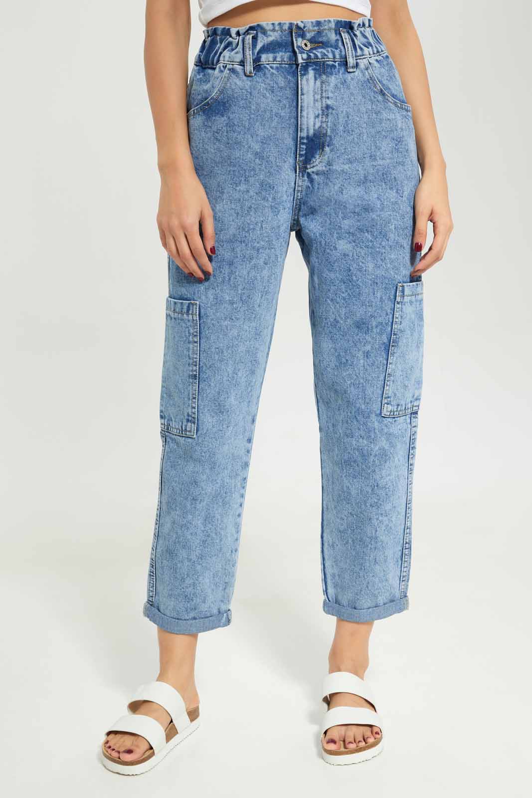 Redtag-Women-Denim-Paper-Bag-Waist-Jeans-Category:Jeans,-Colour:Denim,-Deals:New-In,-Dept:Ladieswear,-Filter:Women's-Clothing,-New-In-Women-APL,-Non-Sale,-Section:Women,-W22B,-Women-Jeans-Women's-