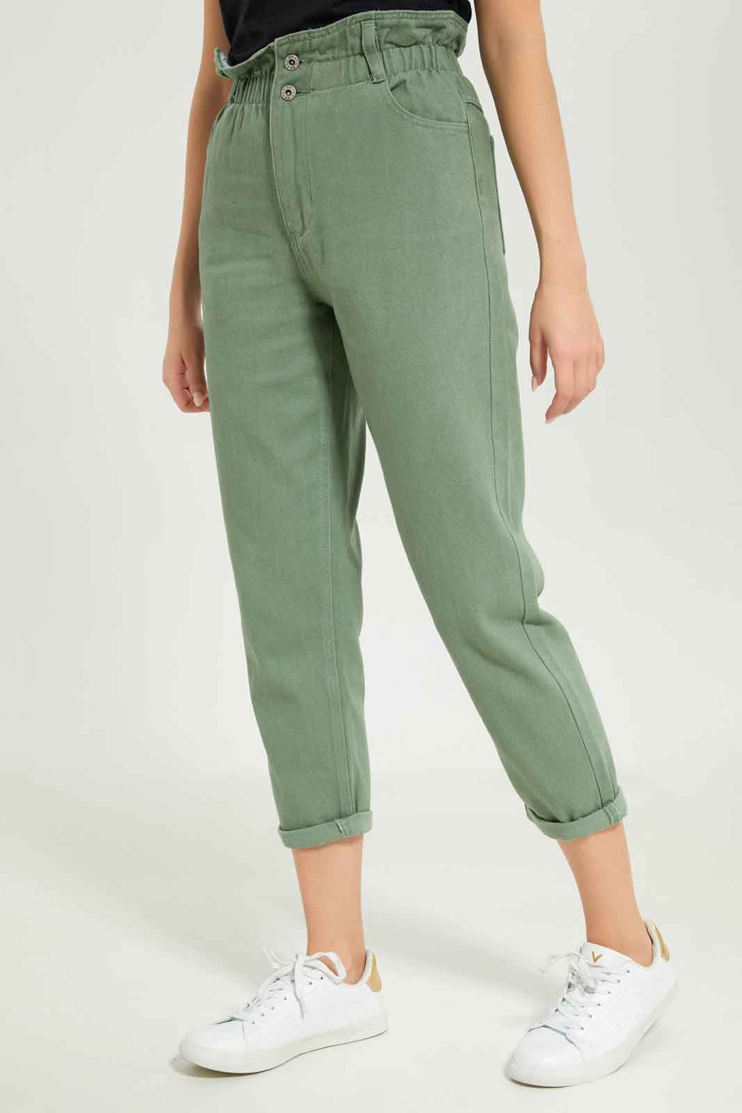 Redtag-Women-Olive-Twill-Paper-Bag-Jeans-Category:Jeans,-Colour:Olive,-Deals:New-In,-Dept:Ladieswear,-Filter:Women's-Clothing,-New-In-Women-APL,-Non-Sale,-Section:Women,-W22B,-Women-Jeans-Women's-