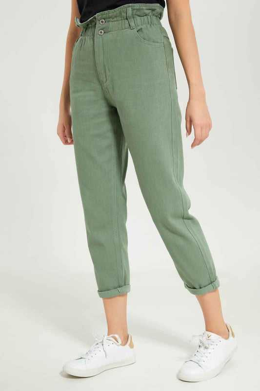 Redtag-Women-Olive-Twill-Paper-Bag-Jeans-Category:Jeans,-Colour:Olive,-Deals:New-In,-Dept:Ladieswear,-Filter:Women's-Clothing,-New-In-Women-APL,-Non-Sale,-Section:Women,-W22B,-Women-Jeans-Women's-