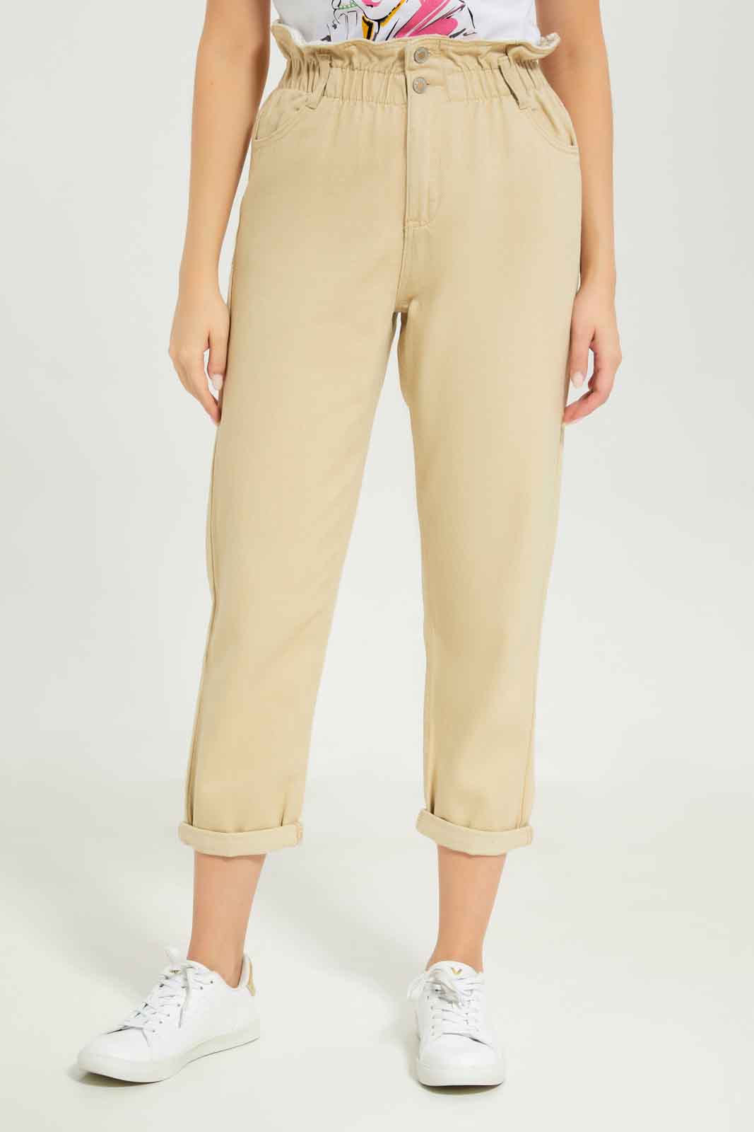 Redtag-Women-Beige-Twill-Paper-Bag-Jeans-Category:Jeans,-Colour:Beige,-Deals:New-In,-Dept:Ladieswear,-Filter:Women's-Clothing,-New-In-Women-APL,-Non-Sale,-Section:Women,-W22B,-Women-Jeans-Women's-