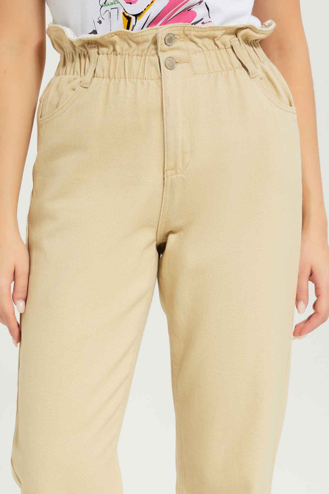 Redtag-Women-Beige-Twill-Paper-Bag-Jeans-Category:Jeans,-Colour:Beige,-Deals:New-In,-Dept:Ladieswear,-Filter:Women's-Clothing,-New-In-Women-APL,-Non-Sale,-Section:Women,-W22B,-Women-Jeans-Women's-