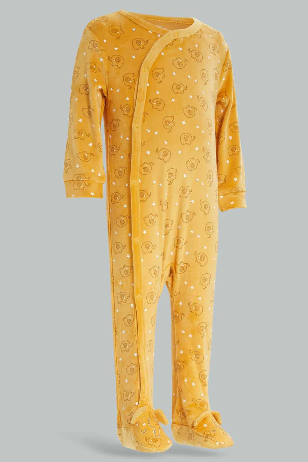 Redtag-Yellow-Sc-Aop-Elephant-Sleepsuit-Category:Sleepsuits,-Colour:Apricot,-Deals:New-In,-Dept:New-Born,-Filter:Baby-(0-to-12-Mths),-NBF-Sleepsuits,-New-In-NBF-APL,-Non-Sale,-Section:Boys-(0-to-14Yrs),-W22B-Baby-
