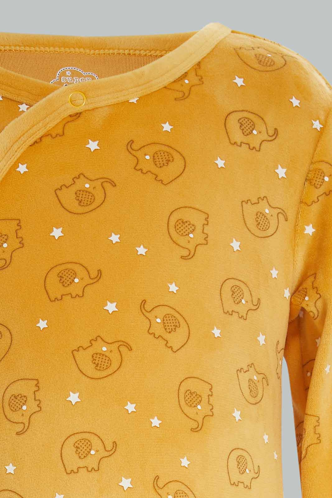 Redtag-Yellow-Sc-Aop-Elephant-Sleepsuit-Category:Sleepsuits,-Colour:Apricot,-Deals:New-In,-Dept:New-Born,-Filter:Baby-(0-to-12-Mths),-NBF-Sleepsuits,-New-In-NBF-APL,-Non-Sale,-Section:Boys-(0-to-14Yrs),-W22B-Baby-