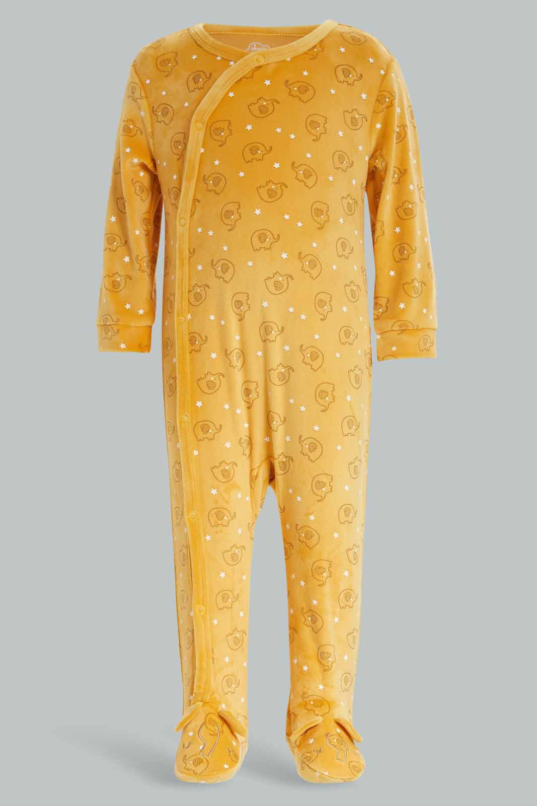 Redtag-Yellow-Sc-Aop-Elephant-Sleepsuit-Category:Sleepsuits,-Colour:Apricot,-Deals:New-In,-Dept:New-Born,-Filter:Baby-(0-to-12-Mths),-NBF-Sleepsuits,-New-In-NBF-APL,-Non-Sale,-Section:Boys-(0-to-14Yrs),-W22B-Baby-
