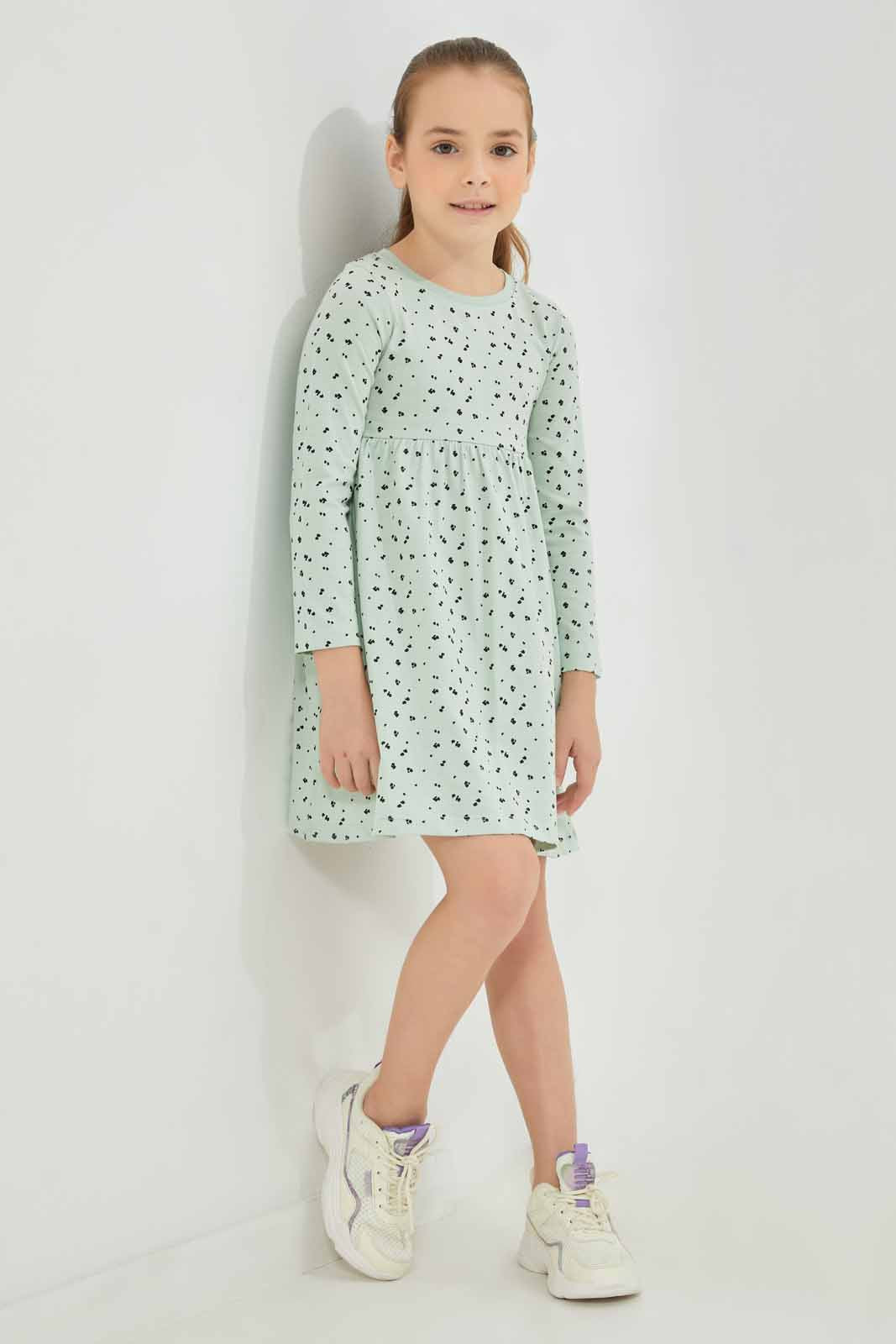 Redtag-Girls-Green-Aop-Jersey-Dress-Category:Dresses,-Colour:Green,-Deals:New-In,-Filter:Girls-(2-to-8-Yrs),-GIR-Dresses,-NDAY,-New-In-GIR-APL,-Non-Sale,-Section:Girls-(0-to-14Yrs),-W22B-Girls-2 to 8 Years