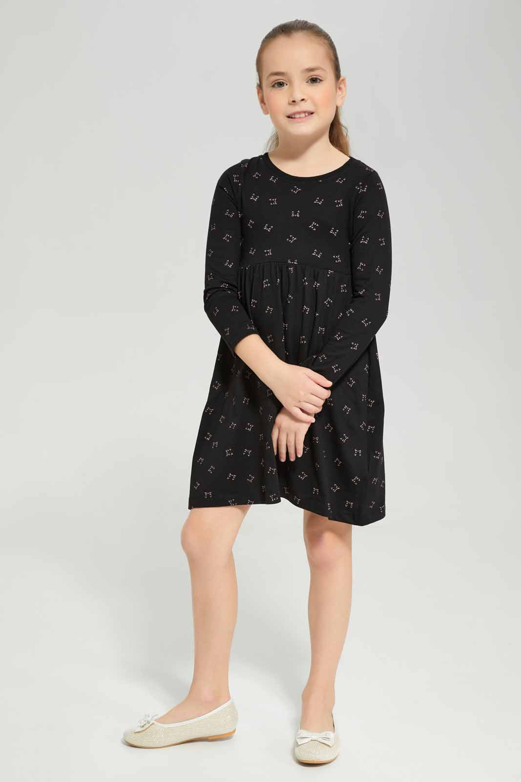 Redtag-Girls-Grey-Melange-Aop-Jersey-Dress-Category:Dresses,-Colour:Grey,-Deals:New-In,-Filter:Girls-(2-to-8-Yrs),-GIR-Dresses,-New-In-GIR-APL,-Non-Sale,-Section:Girls-(0-to-14Yrs),-W22B-Girls-2 to 8 Years