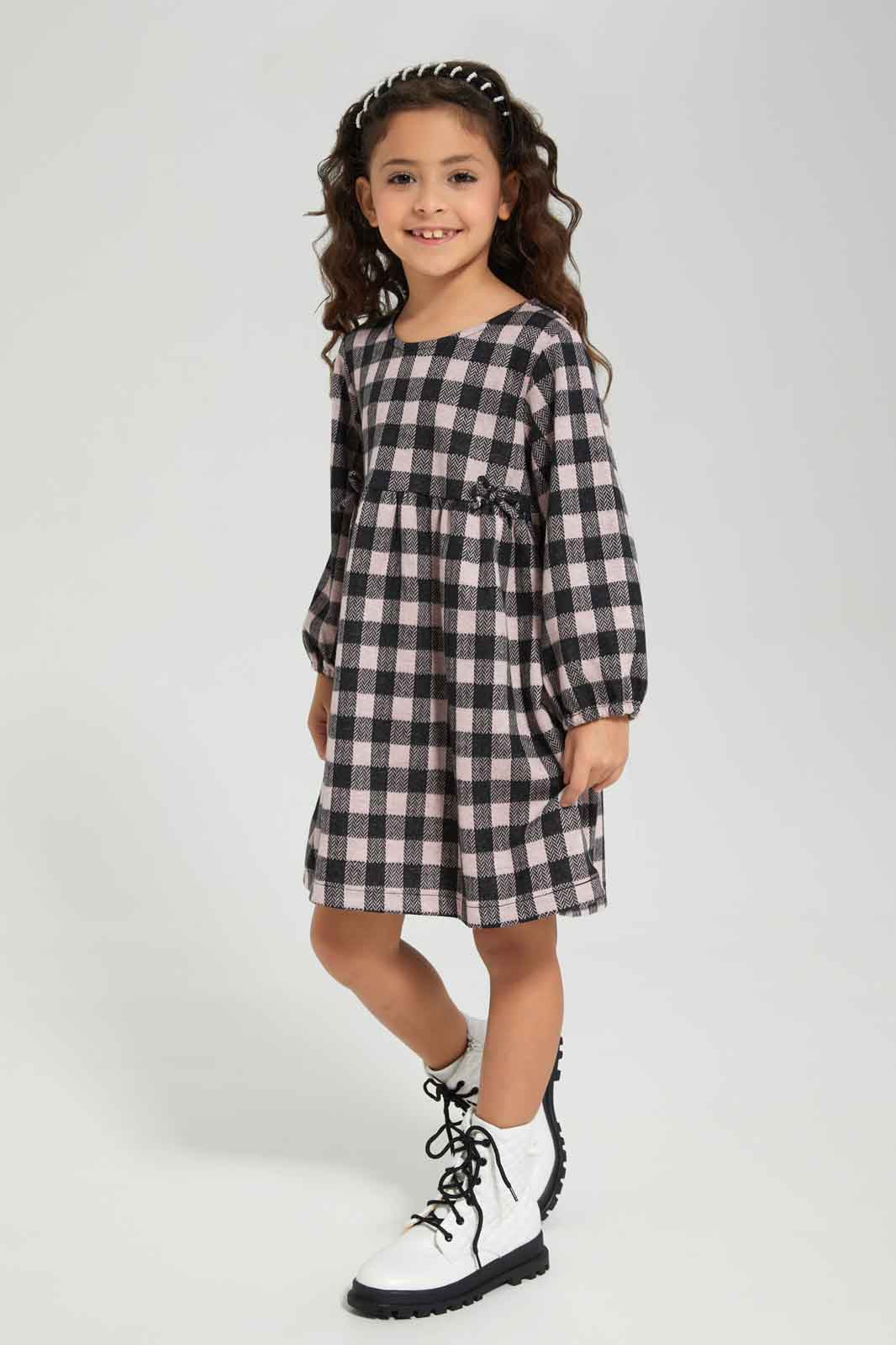 Redtag-Girls-Grey-Melange-Aop-Dot-Dress-Category:Dresses,-Colour:Grey,-Deals:New-In,-Dept:Girls,-Filter:Girls-(2-to-8-Yrs),-GIR-Dresses,-New-In-GIR-APL,-Non-Sale,-Section:Girls-(0-to-14Yrs),-W22B-Girls-2 to 8 Years