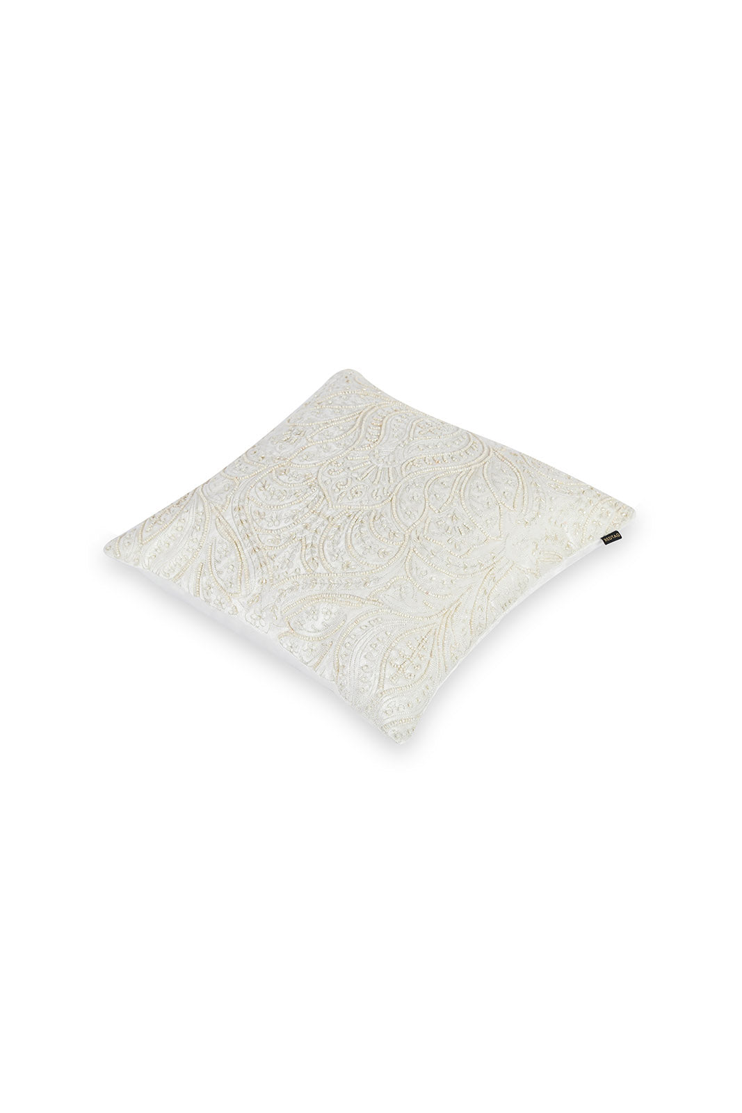 Redtag-Ivory-With-Gold-Embroidery-And-Bead-Work-Cushion-Category:Cushions,-Colour:Ivory,-Deals:New-In,-Dept:Home,-Filter:Home-Bedroom,-HMW-BED-Cushions,-New-In-HMW-BED,-Non-Sale,-S23A,-Section:Homewares-Home-Bedroom-