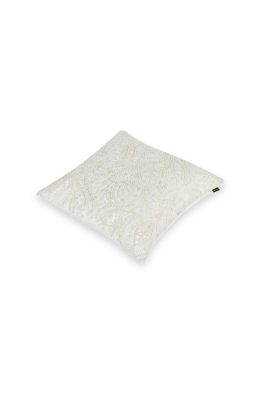Redtag-Ivory-With-Gold-Embroidery-And-Bead-Work-Cushion-Category:Cushions,-Colour:Ivory,-Deals:New-In,-Dept:Home,-Filter:Home-Bedroom,-HMW-BED-Cushions,-New-In-HMW-BED,-Non-Sale,-S23A,-Section:Homewares-Home-Bedroom-