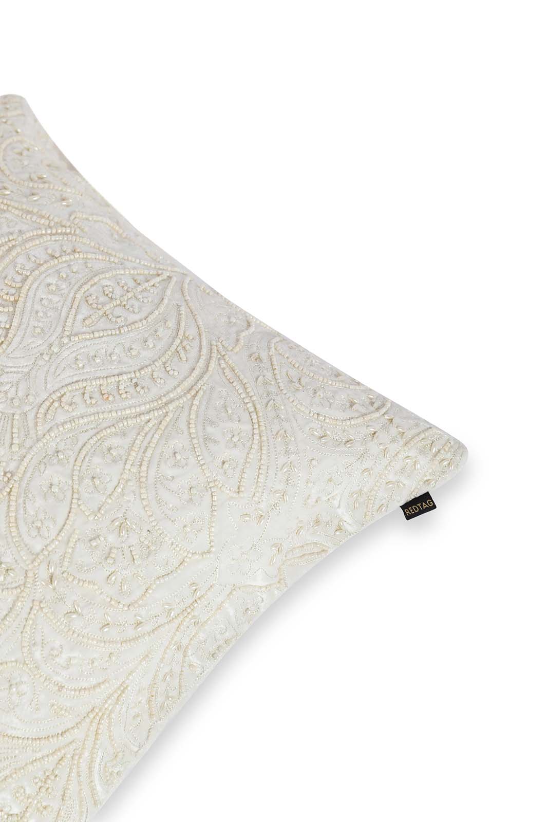 Redtag-Ivory-With-Gold-Embroidery-And-Bead-Work-Cushion-Category:Cushions,-Colour:Ivory,-Deals:New-In,-Dept:Home,-Filter:Home-Bedroom,-HMW-BED-Cushions,-New-In-HMW-BED,-Non-Sale,-S23A,-Section:Homewares-Home-Bedroom-