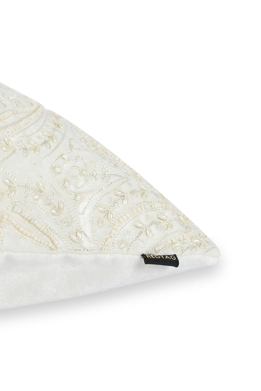 Redtag-Ivory-With-Gold-Embroidery-And-Bead-Work-Cushion-Category:Cushions,-Colour:Ivory,-Deals:New-In,-Dept:Home,-Filter:Home-Bedroom,-HMW-BED-Cushions,-New-In-HMW-BED,-Non-Sale,-S23A,-Section:Homewares-Home-Bedroom-
