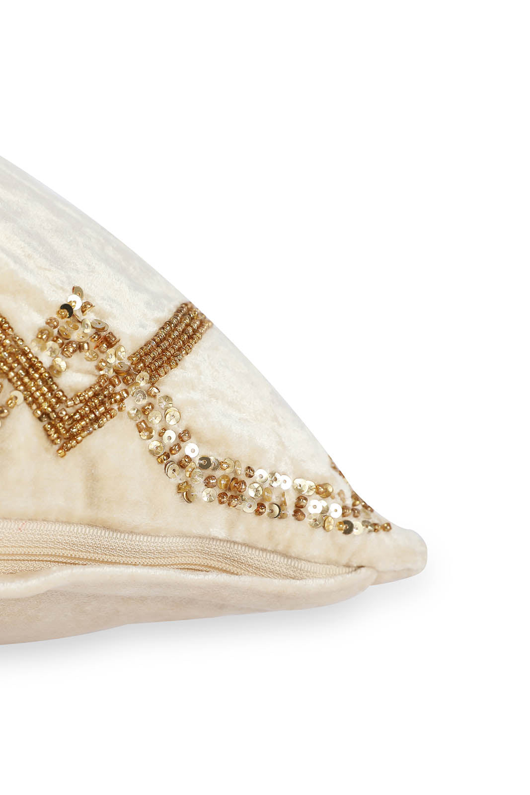 Redtag-Beige-With-Gold-Geometric-Bead-Work-Cushion-Category:Cushions,-Colour:Beige,-Deals:New-In,-Dept:Home,-Filter:Home-Bedroom,-HMW-BED-Cushions,-New-In-HMW-BED,-Non-Sale,-S23A,-Section:Homewares-Home-Bedroom-