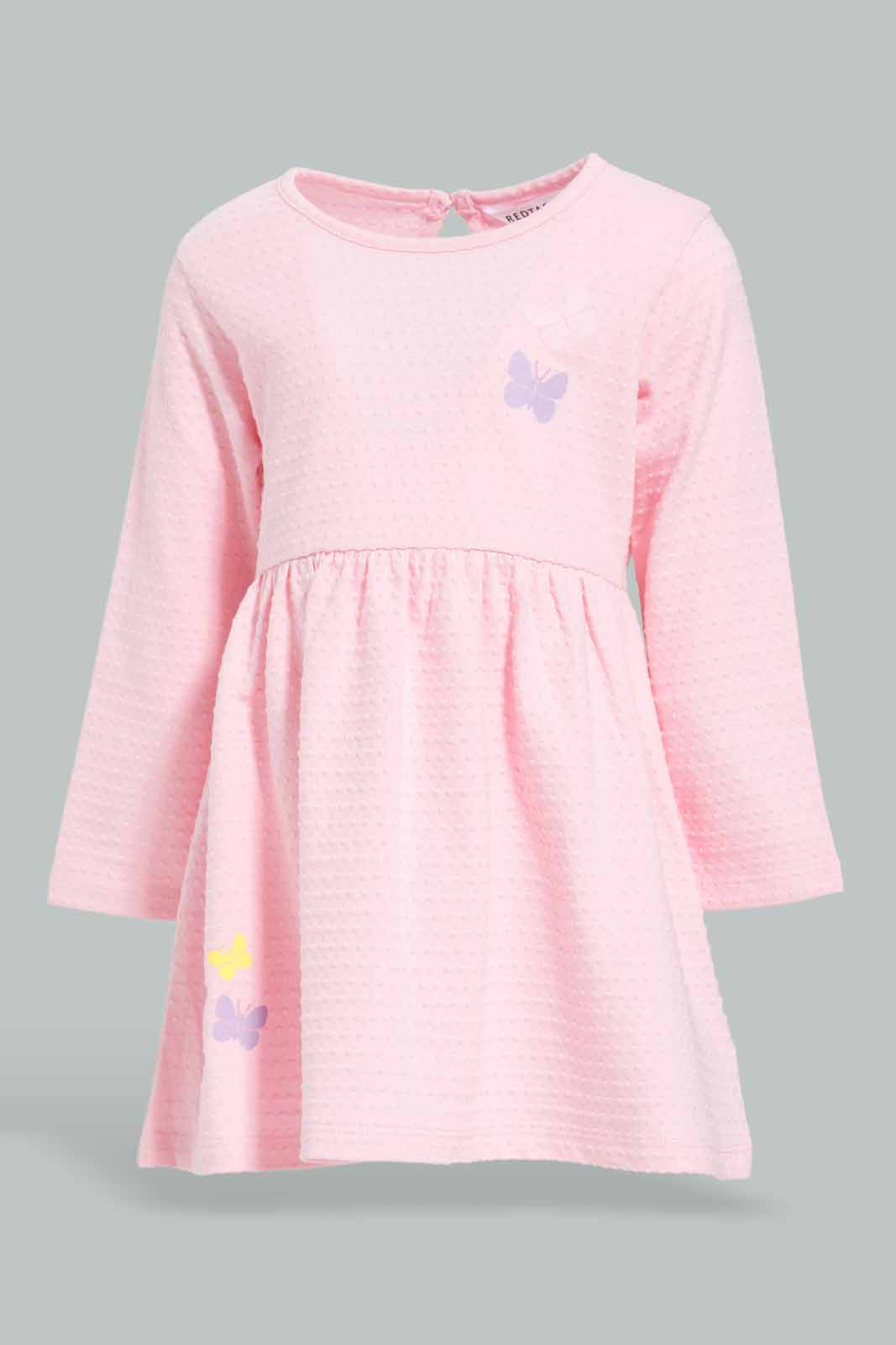 Redtag-Girls-Pink-Placement-Print-Bubble-Dress-Category:Dresses,-Colour:Apricot,-Deals:New-In,-Filter:Infant-Girls-(3-to-24-Mths),-ING-Dresses,-New-In-ING-APL,-Non-Sale,-Section:Girls-(0-to-14Yrs),-W22B-Infant-Girls-