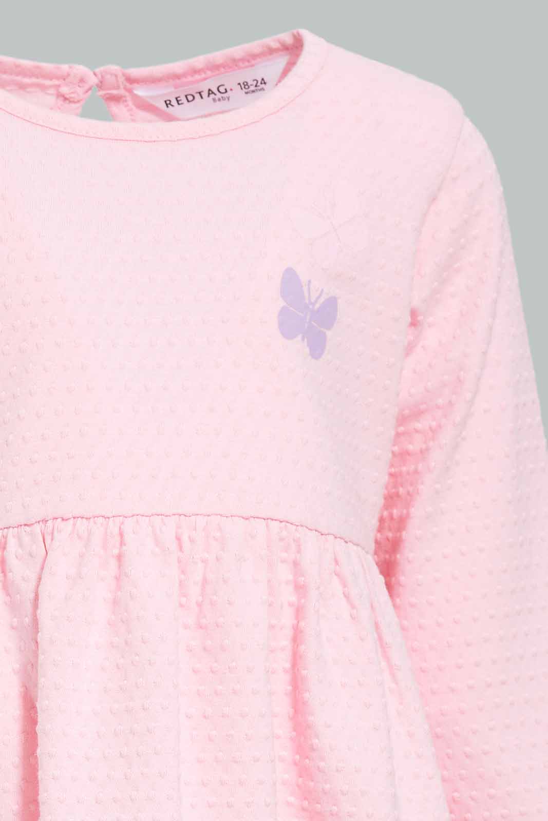 Redtag-Girls-Pink-Placement-Print-Bubble-Dress-Category:Dresses,-Colour:Apricot,-Deals:New-In,-Filter:Infant-Girls-(3-to-24-Mths),-ING-Dresses,-New-In-ING-APL,-Non-Sale,-Section:Girls-(0-to-14Yrs),-W22B-Infant-Girls-