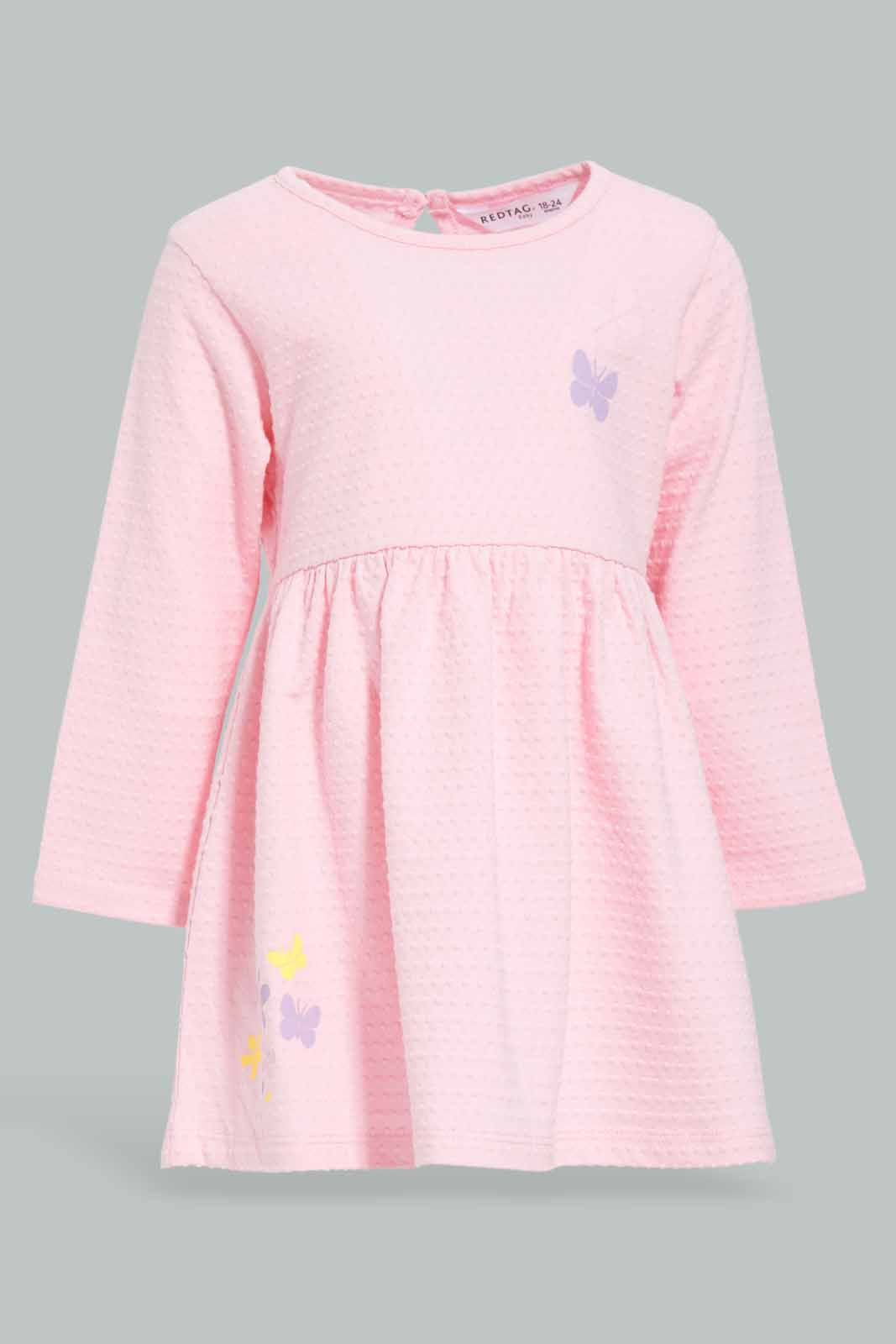 Redtag-Girls-Pink-Placement-Print-Bubble-Dress-Category:Dresses,-Colour:Apricot,-Deals:New-In,-Filter:Infant-Girls-(3-to-24-Mths),-ING-Dresses,-New-In-ING-APL,-Non-Sale,-Section:Girls-(0-to-14Yrs),-W22B-Infant-Girls-