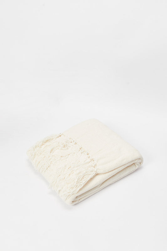 Redtag-Ivory-Chenille-Throw-With-Pearl-And-Fringe-Category:Throws,-Colour:Ivory,-Deals:New-In,-Dept:Home,-Filter:Home-Bedroom,-HMW-BED-Throws,-New-In-HMW-BED,-Non-Sale,-S23A,-S23B,-Section:Homewares-Home-Bedroom-