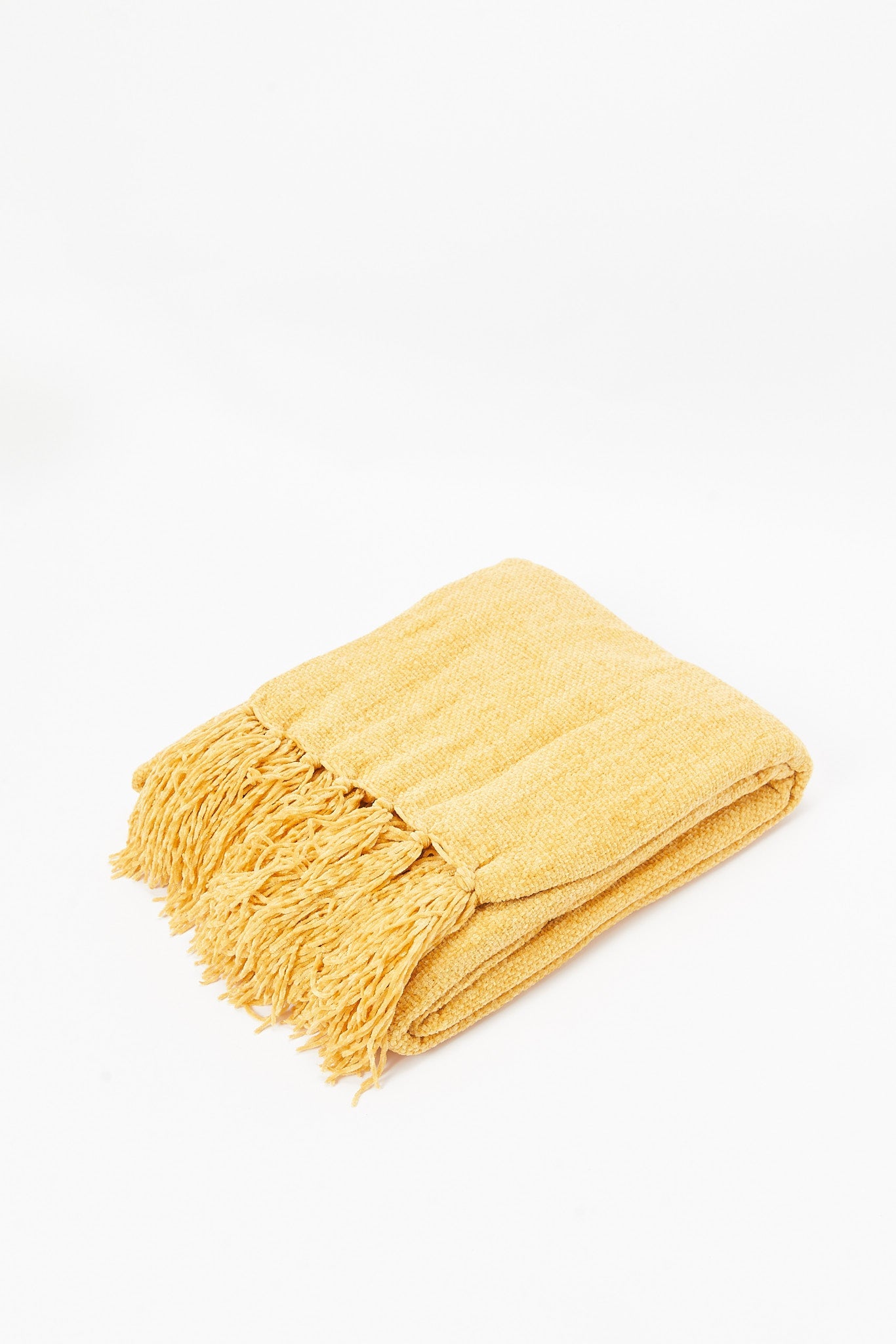 Redtag-Yellow-Chenille-Throw-With-Fringe-Category:Throws,-Colour:Yellow,-Deals:New-In,-Dept:Home,-Filter:Home-Bedroom,-HMW-BED-Throws,-New-In-HMW-BED,-Non-Sale,-S23A,-S23B,-Section:Homewares-Home-Bedroom-