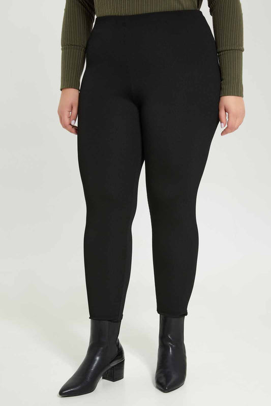 Redtag-Women-Black-Ribbed-Knitted-Leggings-Category:Leggings,-Colour:Black,-Deals:New-In,-Dept:Ladieswear,-Filter:Plus-Size,-LDP-Leggings,-New-In-LDP-APL,-Non-Sale,-Section:Women,-W22B-Women's-