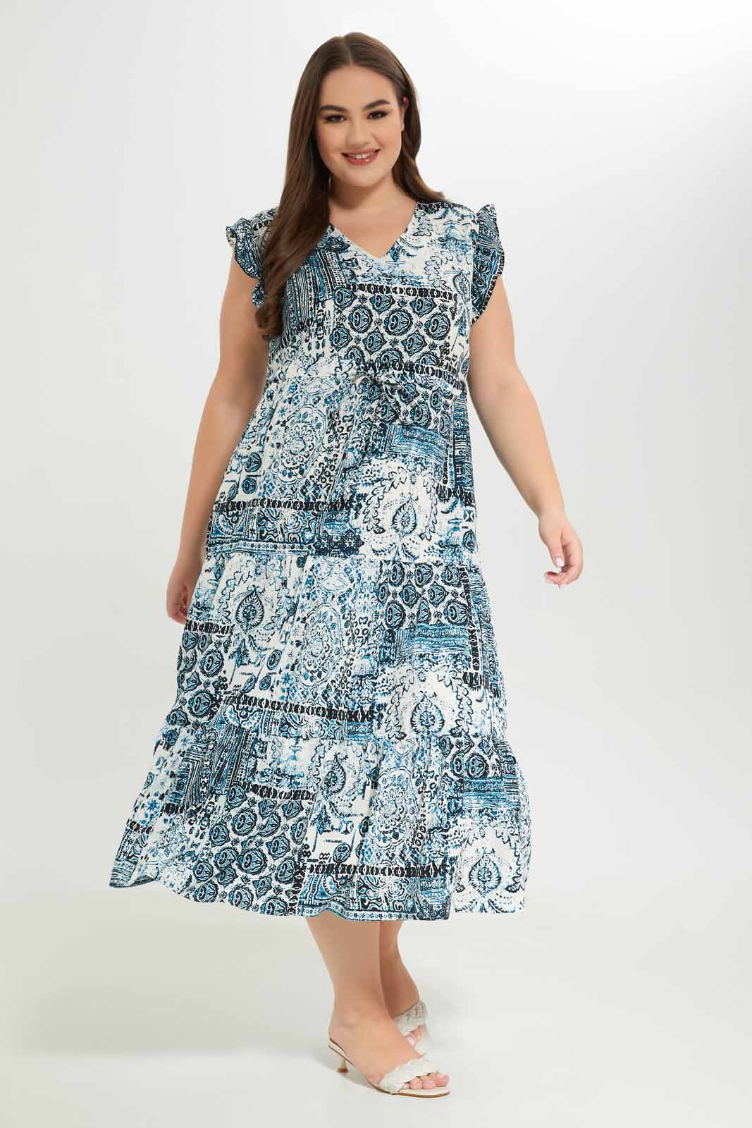Redtag-Women-White-Abstract-Print-Maxi-Dress-Category:Dresses,-Colour:Assorted,-Deals:New-In,-Dept:Ladieswear,-Filter:Plus-Size,-LDP-Dresses,-New-In-LDP-APL,-Non-Sale,-Section:Women,-W22B-Women's-