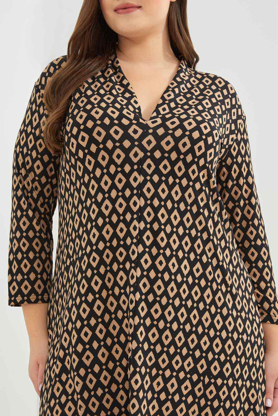 Redtag-Women-Geometric-Print-'A'-Line-Shift-Dress-Category:Dresses,-Colour:Assorted,-Deals:New-In,-Dept:Ladieswear,-Filter:Plus-Size,-LDP-Dresses,-New-In-LDP-APL,-Non-Sale,-Section:Women,-W22B-Women's-