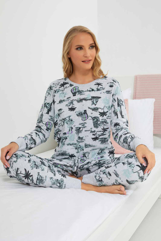Redtag-Women-Grey-Color-Aop-Longsleeves-Pajama-Set-Category:Pyjama-Sets,-Colour:Grey,-Deals:New-In,-Filter:Women's-Clothing,-New-In-Women-APL,-Non-Sale,-Section:Women,-W22B,-Women-Pyjama-Sets--