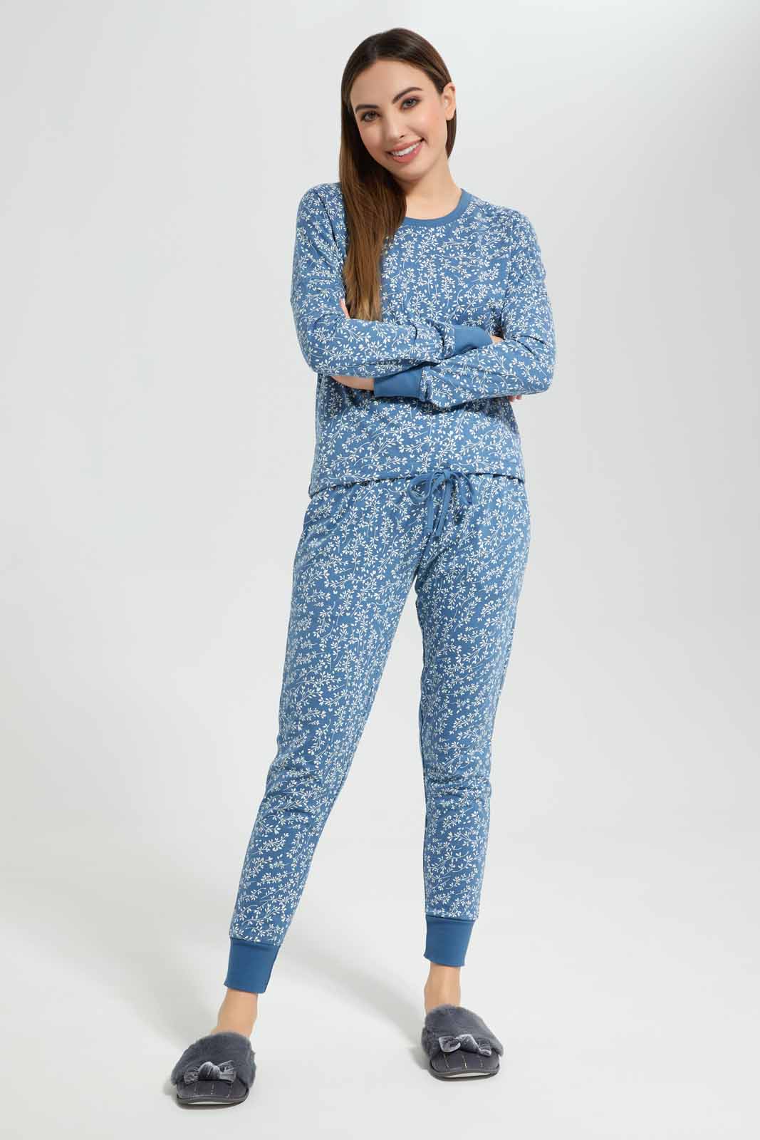 Redtag-Women-Navy-Color-Aop-Longsleeves-Pajama-Set-Category:Pyjama-Sets,-Colour:Navy,-Deals:New-In,-Filter:Women's-Clothing,-New-In-Women-APL,-Non-Sale,-Section:Women,-W22B,-Women-Pyjama-Sets--