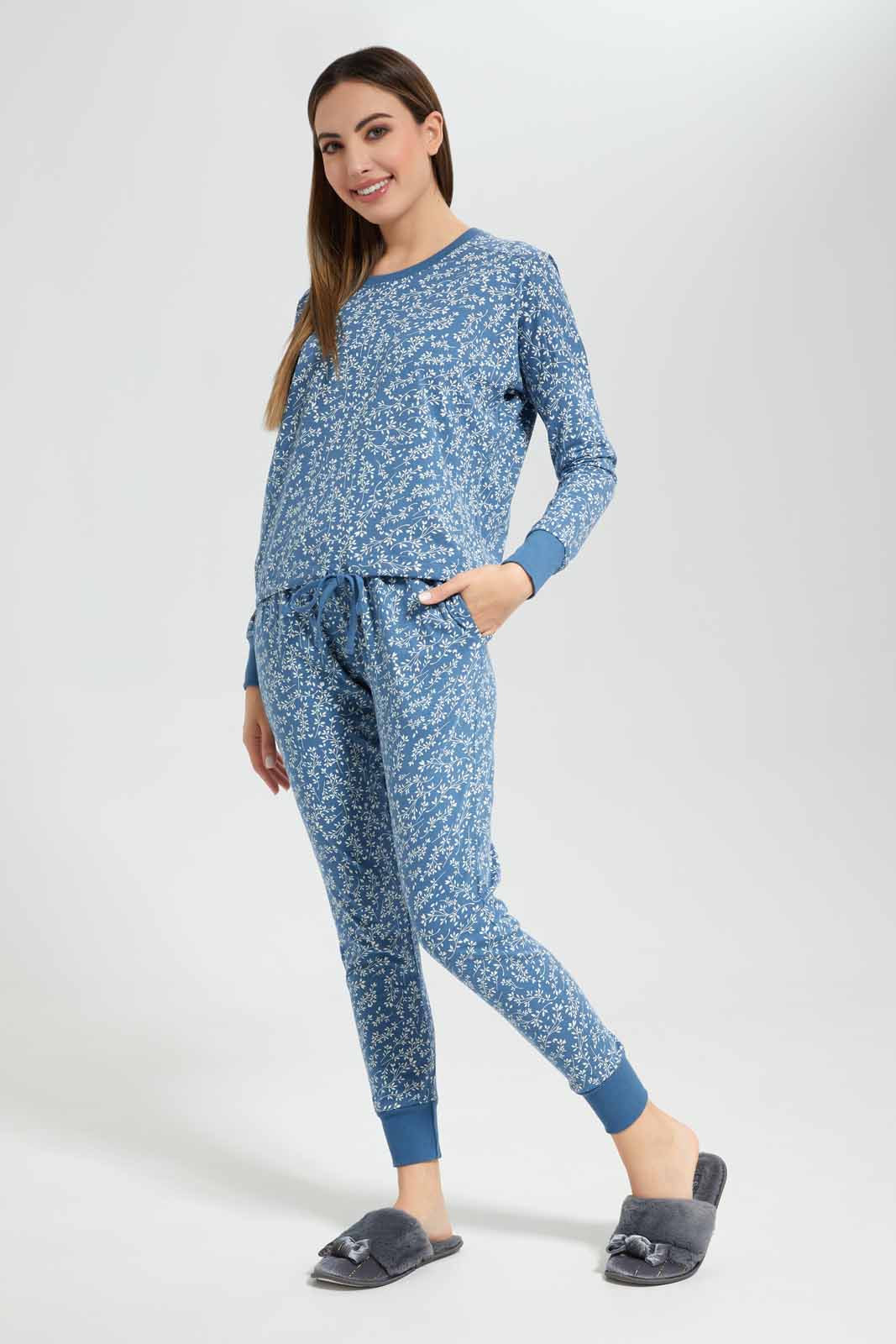 Redtag-Women-Navy-Color-Aop-Longsleeves-Pajama-Set-Category:Pyjama-Sets,-Colour:Navy,-Deals:New-In,-Filter:Women's-Clothing,-New-In-Women-APL,-Non-Sale,-Section:Women,-W22B,-Women-Pyjama-Sets--