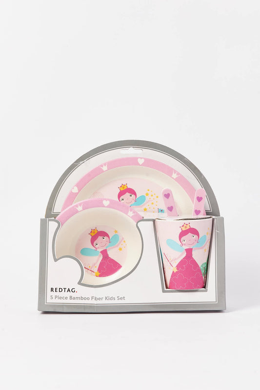 Redtag-Pink-Kids-Breakfast-Set-(5-Piece)-Category:Crockery-Sets,-Colour:Pink,-Deals:New-In,-Dept:Home,-Filter:Home-Dining,-HMW-DIN-Crockery,-New-In-HMW-DIN,-Non-Sale,-S23A,-Section:Homewares-Home-Dining-