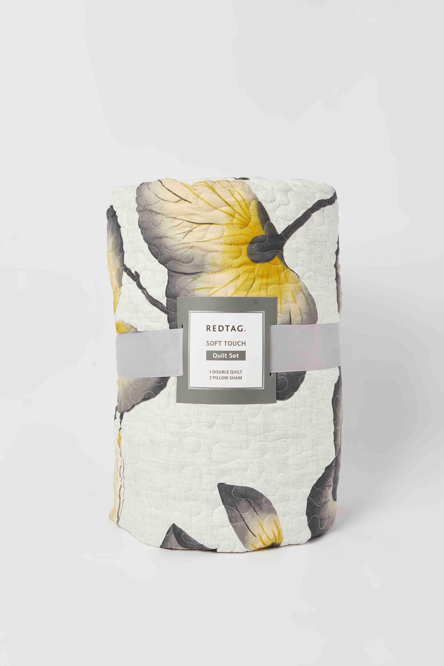 Redtag-Grey-Floral-3-Pcs-Printed-Quilt-Set-(Double-Size)-Category:Quilts,-Colour:Grey,-Deals:New-In,-Dept:Home,-Filter:Home-Bedroom,-HMW-BED-Quilts,-New-In-HMW-BED,-Non-Sale,-S23A,-Section:Homewares-Home-Bedroom-
