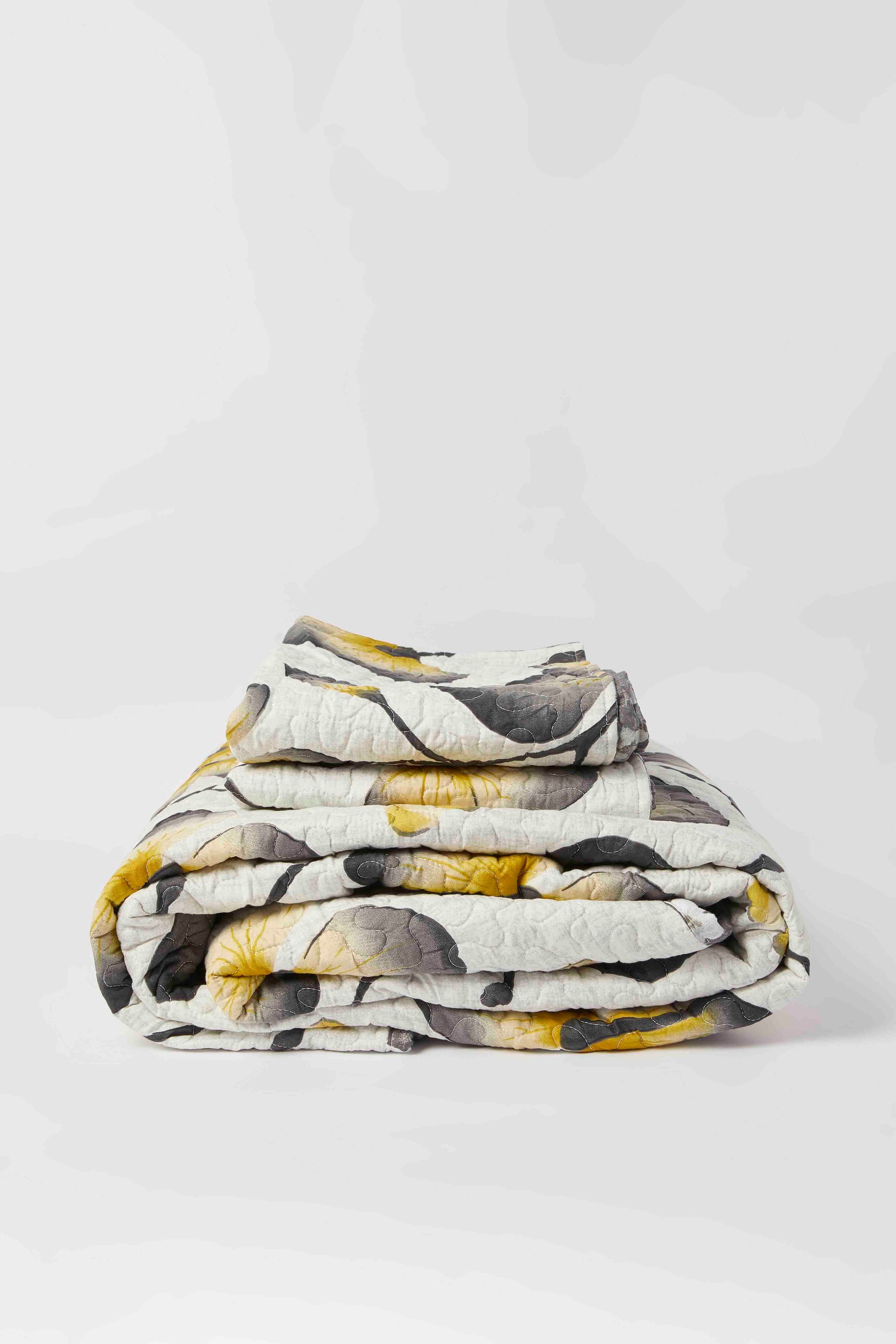 Redtag-Grey-Floral-3-Pcs-Printed-Quilt-Set-(Double-Size)-Category:Quilts,-Colour:Grey,-Deals:New-In,-Dept:Home,-Filter:Home-Bedroom,-HMW-BED-Quilts,-New-In-HMW-BED,-Non-Sale,-S23A,-Section:Homewares-Home-Bedroom-