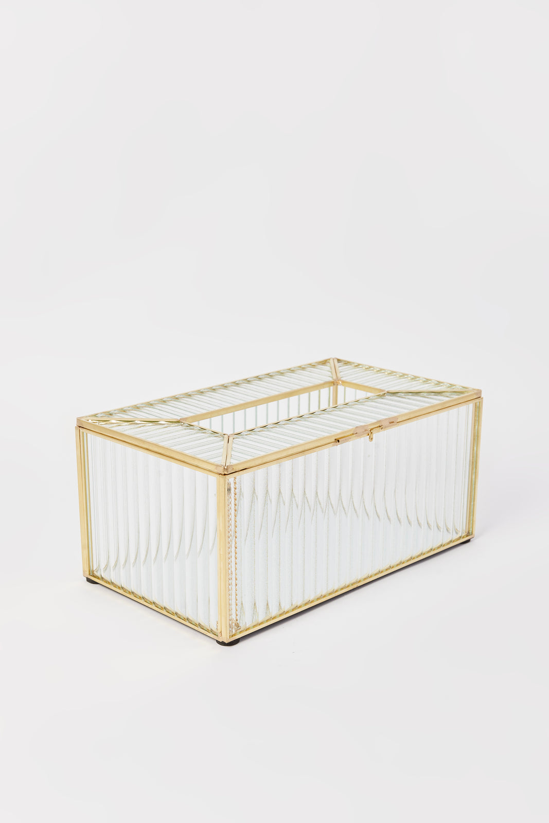 Redtag-Clear-Glass-With-Metal-Edge-&-Texture-Pattern-Tissuebox-Category:Napkins-&-Tissues,-Colour:Gold,-Deals:New-In,-Dept:Home,-Filter:Home-Decor,-HMW-HOM-Decorative-Accessories,-New-In-HMW-HOM,-Non-Sale,-S23A,-Section:Homewares-Home-Decor-