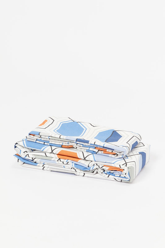 Redtag-Blue-Geometric-Print-Flat-Sheet-(Single-Size)-365,-Category:Flat-Sheets,-Colour:Blue,-Deals:2-FOR-49,-Deals:New-In,-Dept:Home,-Filter:Home-Bedroom,-HMW-BED-Flat-Sheets,-New-In-HMW-BED,-Non-Sale,-Section:Homewares-Home-Bedroom-