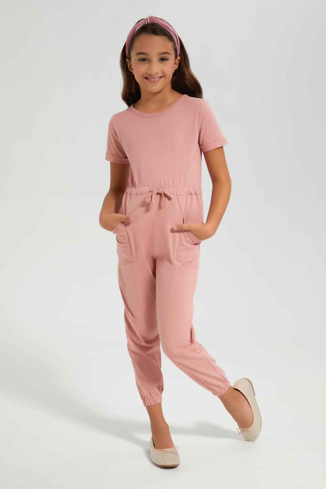 Redtag-Girls-Pink-Long-Length-Jumpsuits-Category:Jumpsuits,-Colour:Apricot,-Deals:New-In,-Filter:Girls-(2-to-8-Yrs),-GIR-Jumpsuits,-New-In-GIR-APL,-Non-Sale,-Section:Girls-(0-to-14Yrs),-W22B-Girls-2 to 8 Years