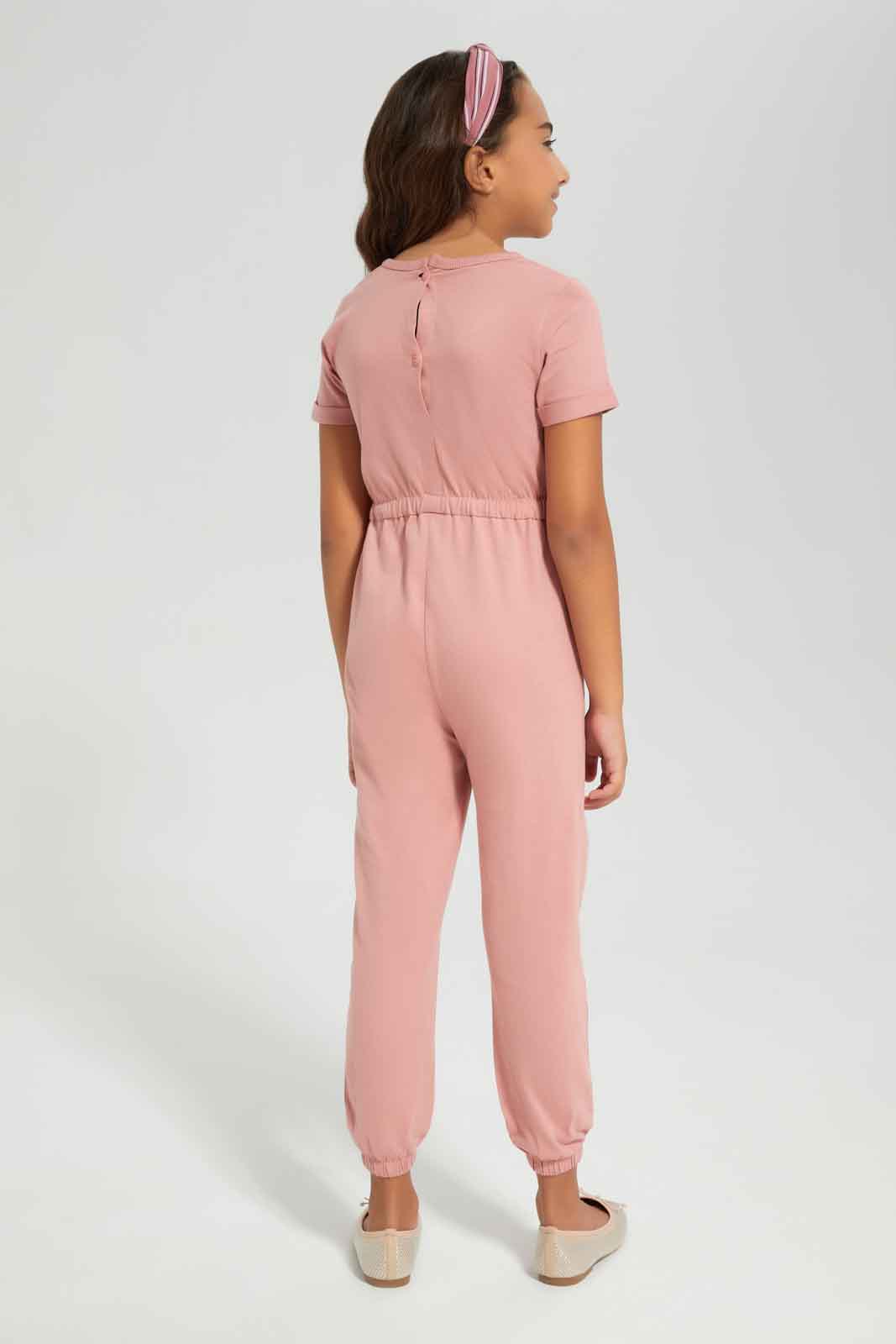 Redtag-Girls-Pink-Long-Length-Jumpsuits-Category:Jumpsuits,-Colour:Apricot,-Deals:New-In,-Filter:Girls-(2-to-8-Yrs),-GIR-Jumpsuits,-New-In-GIR-APL,-Non-Sale,-Section:Girls-(0-to-14Yrs),-W22B-Girls-2 to 8 Years