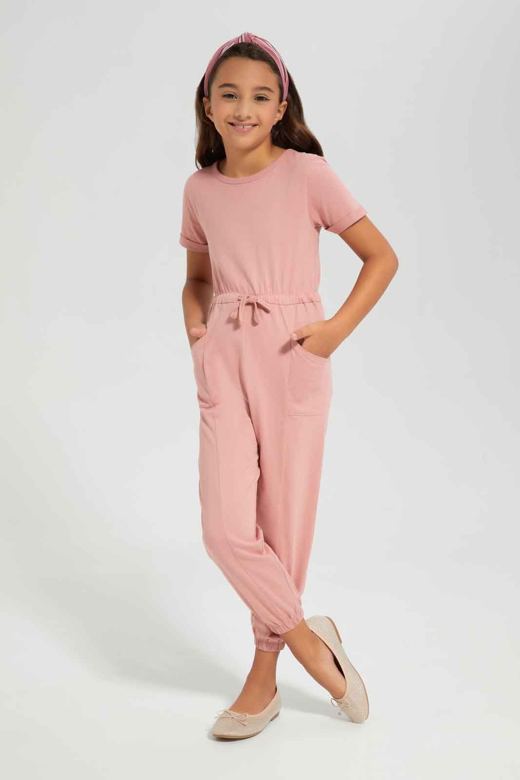 Redtag-Girls-Pink-Long-Length-Jumpsuits-Category:Jumpsuits,-Colour:Apricot,-Deals:New-In,-Filter:Girls-(2-to-8-Yrs),-GIR-Jumpsuits,-New-In-GIR-APL,-Non-Sale,-Section:Girls-(0-to-14Yrs),-W22B-Girls-2 to 8 Years