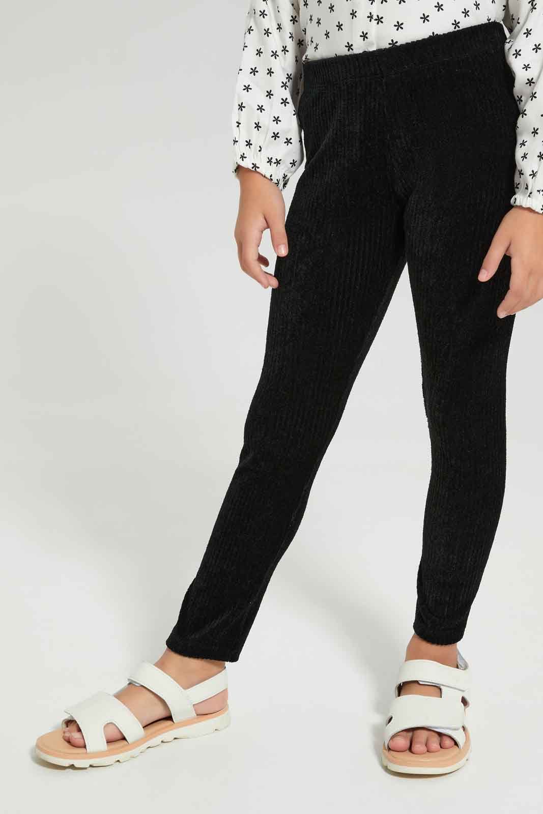 Redtag-Girls-Black-Velour-Jegging-Category:Jeggings,-Colour:Black,-Deals:New-In,-Dept:Girls,-Filter:Girls-(2-to-8-Yrs),-GIR-Jeggings,-New-In-GIR-APL,-Non-Sale,-Section:Girls-(0-to-14Yrs),-W22B-Girls-2 to 8 Years