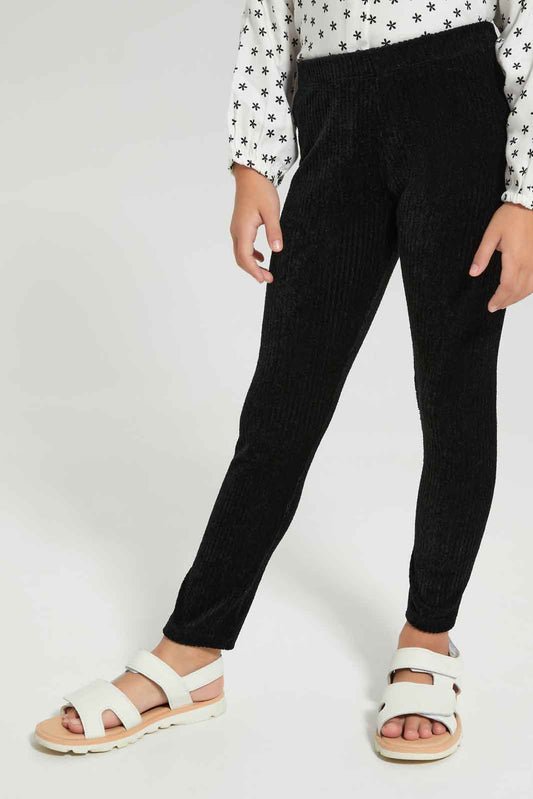 Redtag-Girls-Black-Velour-Jegging-Category:Jeggings,-Colour:Black,-Deals:New-In,-Dept:Girls,-Filter:Girls-(2-to-8-Yrs),-GIR-Jeggings,-New-In-GIR-APL,-Non-Sale,-Section:Girls-(0-to-14Yrs),-W22B-Girls-2 to 8 Years