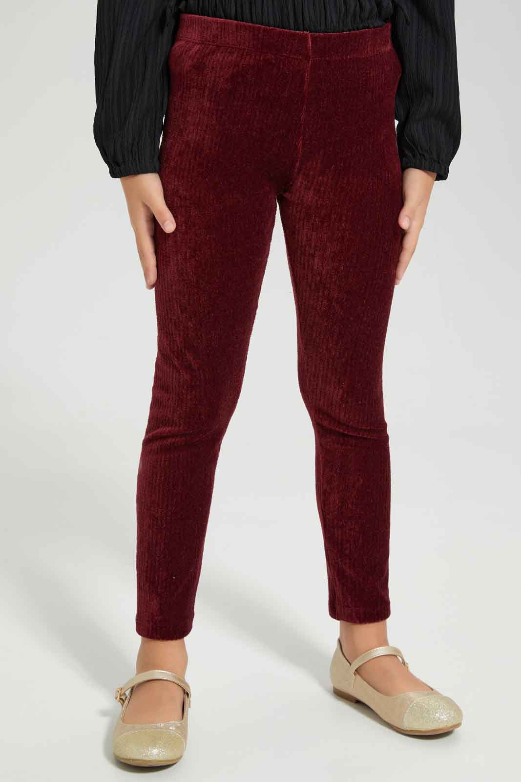 Redtag-Girls-Burguandy-Velour-Jegging-Category:Jeggings,-Colour:Burgundy,-Deals:New-In,-Dept:Girls,-Filter:Girls-(2-to-8-Yrs),-GIR-Jeggings,-New-In-GIR-APL,-Non-Sale,-Section:Girls-(0-to-14Yrs),-W22B-Girls-2 to 8 Years
