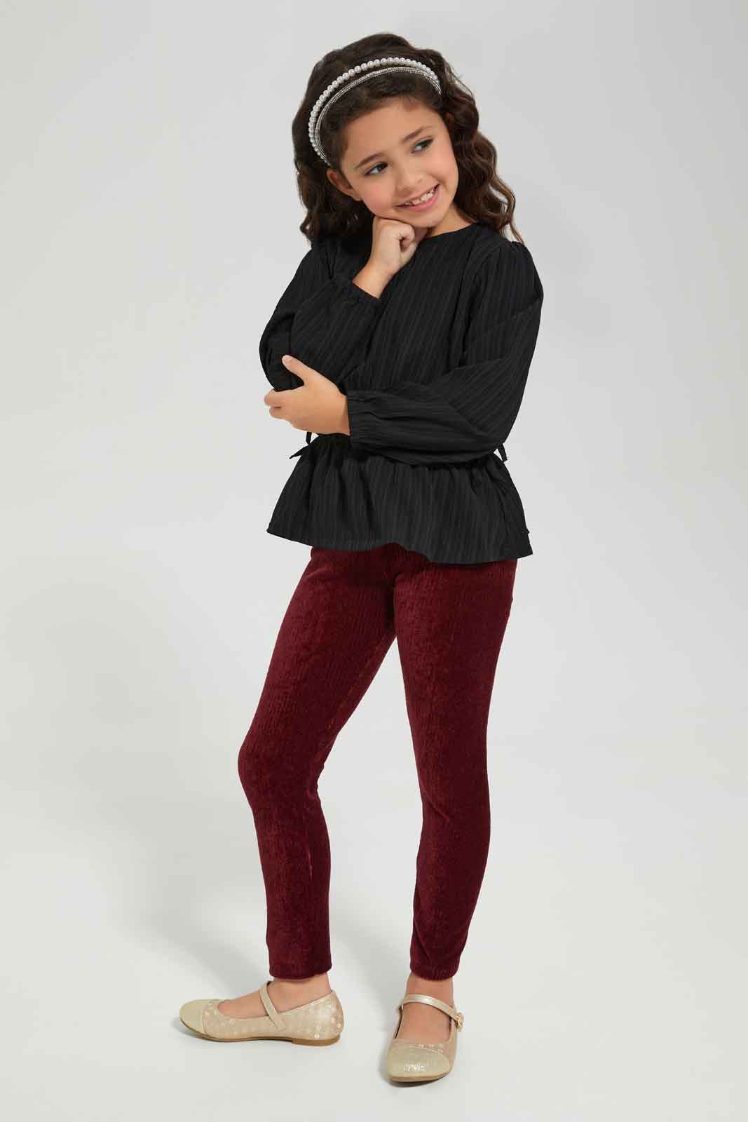 Redtag-Girls-Burguandy-Velour-Jegging-Category:Jeggings,-Colour:Burgundy,-Deals:New-In,-Dept:Girls,-Filter:Girls-(2-to-8-Yrs),-GIR-Jeggings,-New-In-GIR-APL,-Non-Sale,-Section:Girls-(0-to-14Yrs),-W22B-Girls-2 to 8 Years