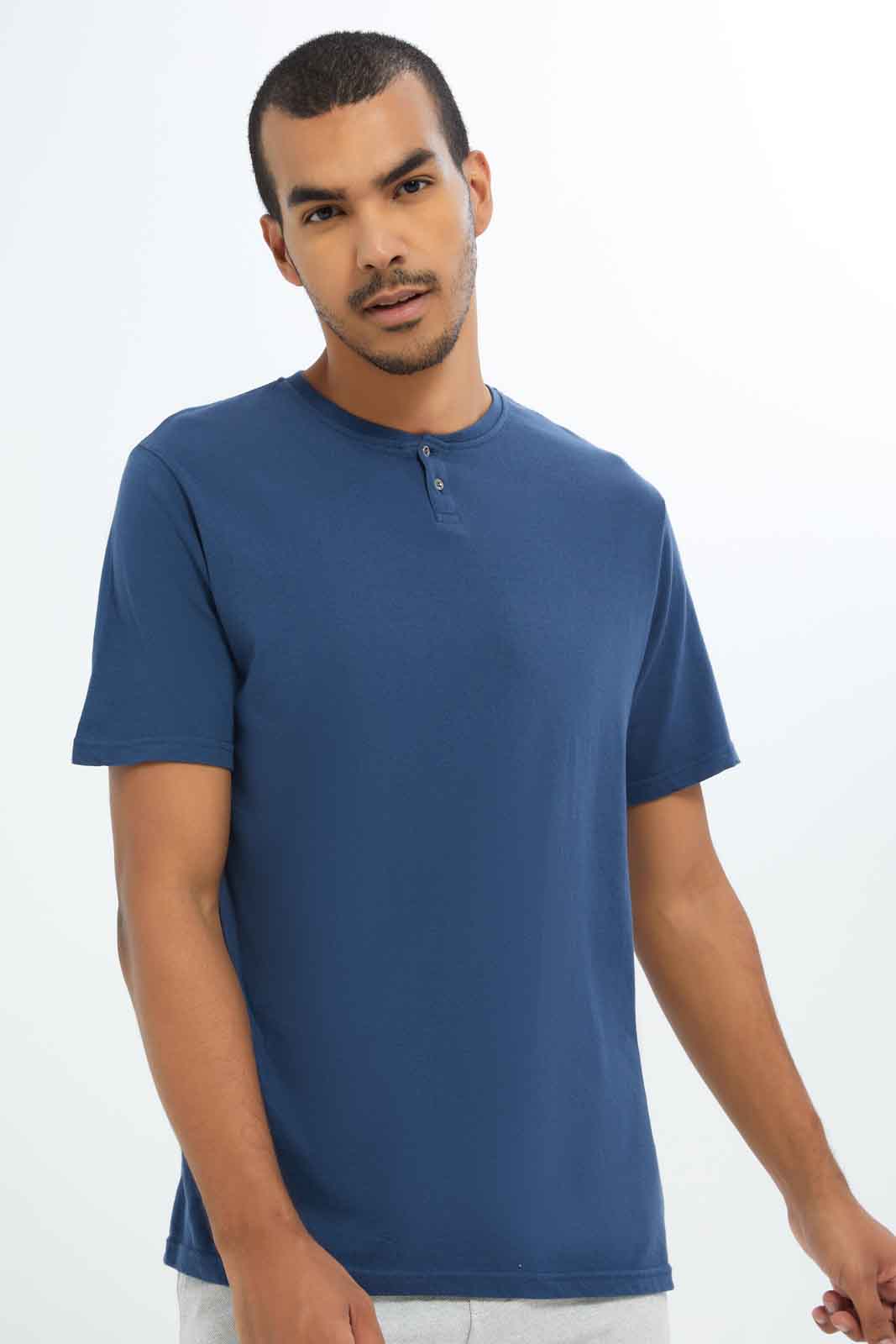 Redtag-Men-Blue-Henley-T-Shirt-Category:T-Shirts,-Colour:Blue,-Deals:New-In,-Dept:Menswear,-Filter:Men's-Clothing,-Men-T-Shirts,-New-In-Men-APL,-Non-Sale,-S23B,-Section:Men,-TBL-Men's-