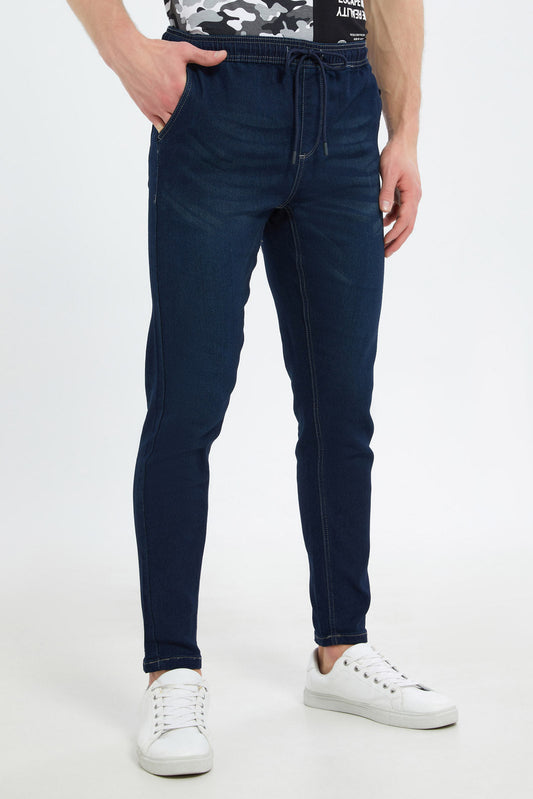 Redtag-Men-Rinse-Wash-Pull-On-Knit-Denim-Jeans-Category:Jeans,-Colour:Dark-Wash,-Deals:New-In,-Dept:Menswear,-Filter:Men's-Clothing,-Men-Jeans,-New-In-Men-APL,-Non-Sale,-S23B,-Section:Men,-TBL-Men's-