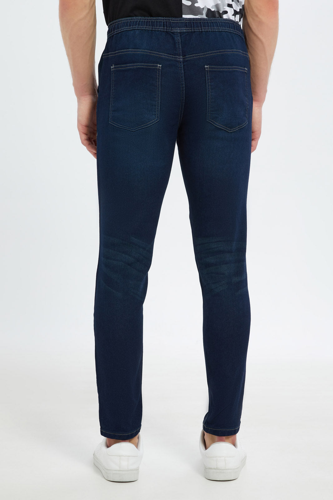 Redtag-Men-Rinse-Wash-Pull-On-Knit-Denim-Jeans-Category:Jeans,-Colour:Dark-Wash,-Deals:New-In,-Dept:Menswear,-Filter:Men's-Clothing,-Men-Jeans,-New-In-Men-APL,-Non-Sale,-S23B,-Section:Men,-TBL-Men's-
