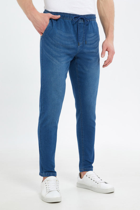 Redtag-Men-Mid-Wash-Pull-On-Knit-Denim-Jeans-Category:Jeans,-Colour:Indigo,-Deals:New-In,-Dept:Menswear,-Filter:Men's-Clothing,-Men-Jeans,-New-In-Men-APL,-Non-Sale,-S23B,-Section:Men,-TBL-Men's-