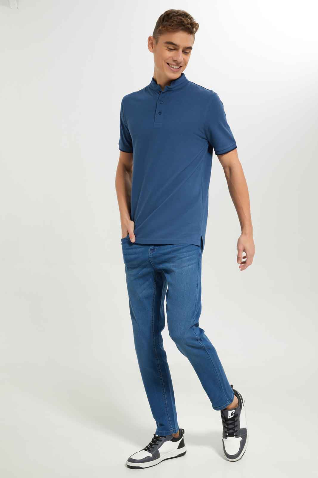Redtag-Men-Mid-Wash-5-Pocket-Knit-Denim-Jeans-Category:Jeans,-Colour:Indigo,-Deals:New-In,-Dept:Menswear,-Filter:Men's-Clothing,-Men-Jeans,-New-In-Men-APL,-Non-Sale,-S23A,-Section:Men,-TBL-Men's-
