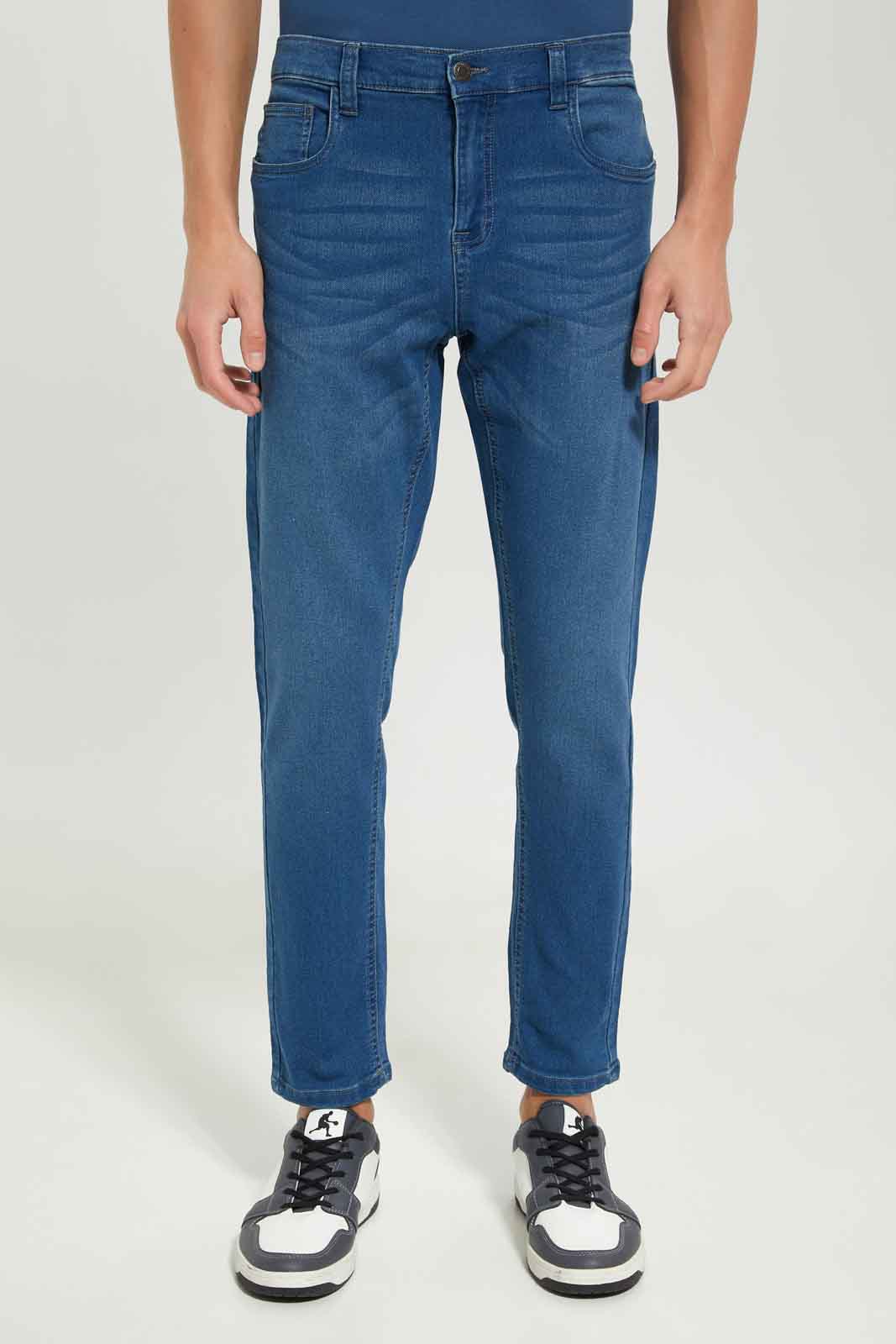 Redtag-Men-Mid-Wash-5-Pocket-Knit-Denim-Jeans-Category:Jeans,-Colour:Indigo,-Deals:New-In,-Dept:Menswear,-Filter:Men's-Clothing,-Men-Jeans,-New-In-Men-APL,-Non-Sale,-S23A,-Section:Men,-TBL-Men's-